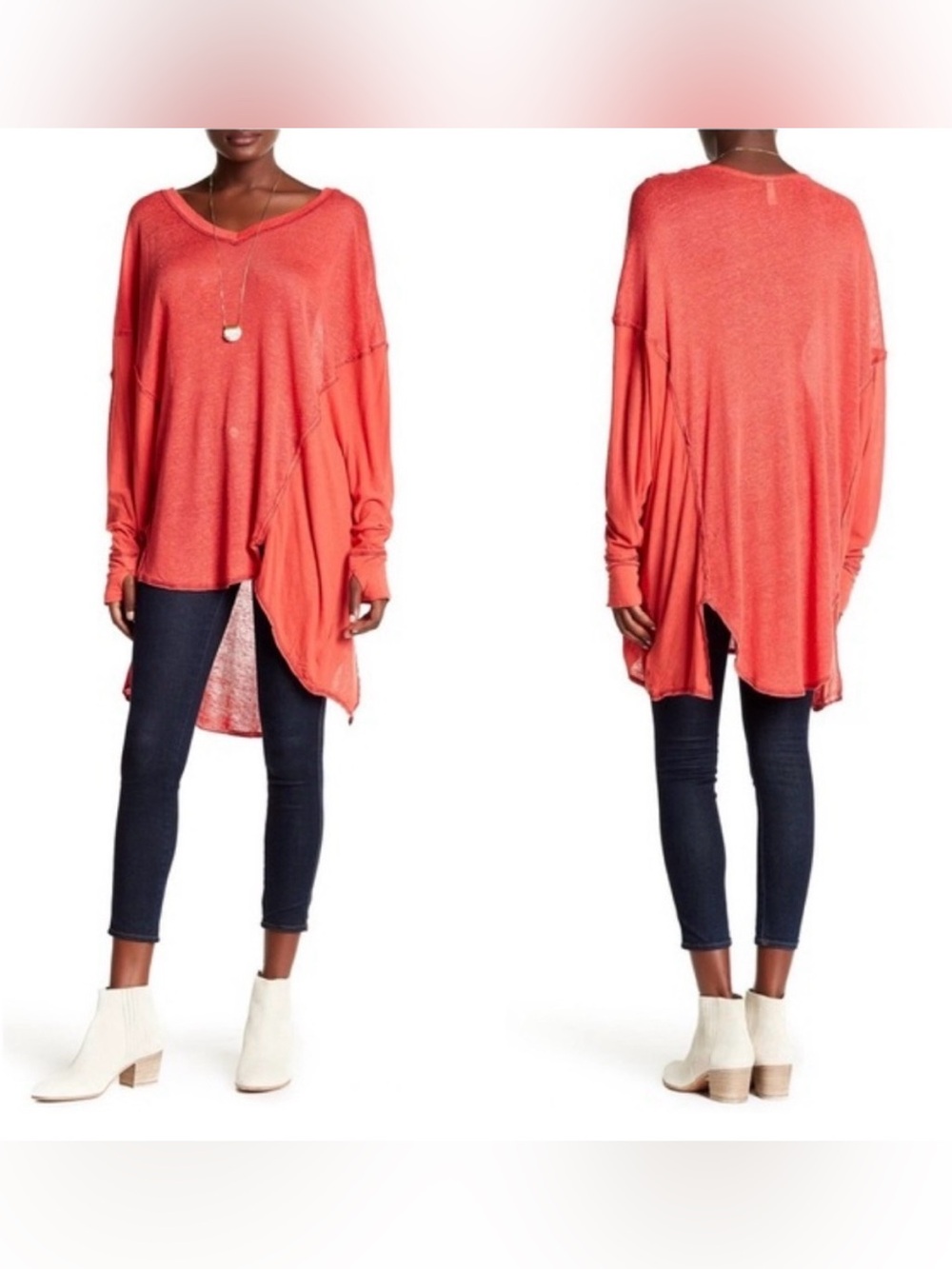 We The Free Never Give Up Top Long Sleeve Coral Red Orange, Size Large (L)